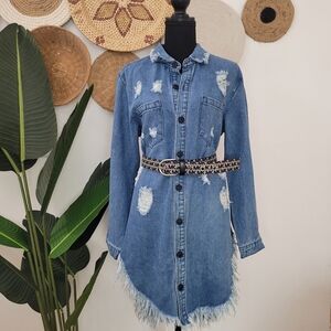 Long sleeve ripped denim dress-